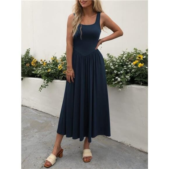 Sleeveless Midi Dress with Gathered Waist - Picture 8 of 14